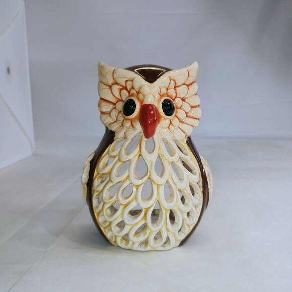 Vintage Owl Tea Light Candle Holder Ceramic Retro Style Home Art Decor - Picture 2 of 10